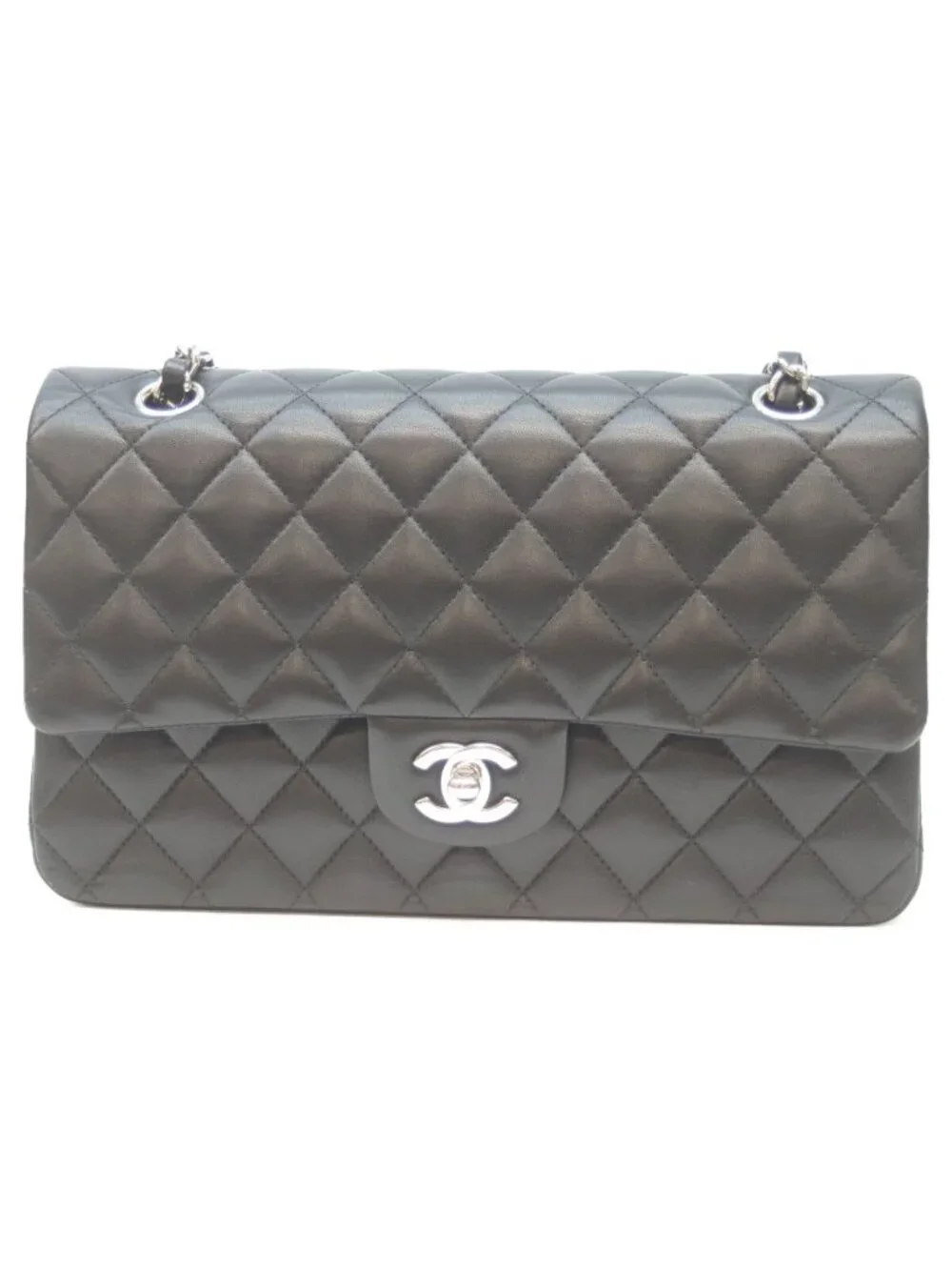 Chanel 21 Black Rum Silver Double Flap Quilted 25